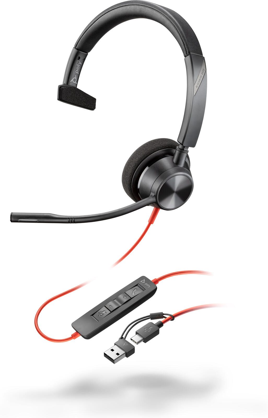 Casque USB-C Poly Blackwire 3310 monaural + adaptateur USB-C/A