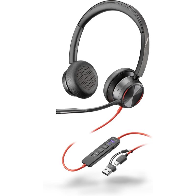 Casque Poly Blackwire 8225-M stéréo On-Ear USB-C, adaptateur USB-C/A, filaire, certifié Microsoft Teams