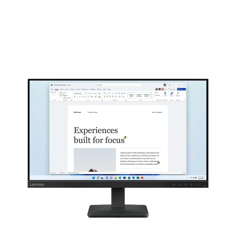Lenovo L24-4e Écran LED Full HD 60,5 cm (23,8") Full HD(1920 x 1080 pixels), panneau IPS, WLED, 4 ms, 100 Hz, HDMI 1.4, VGA