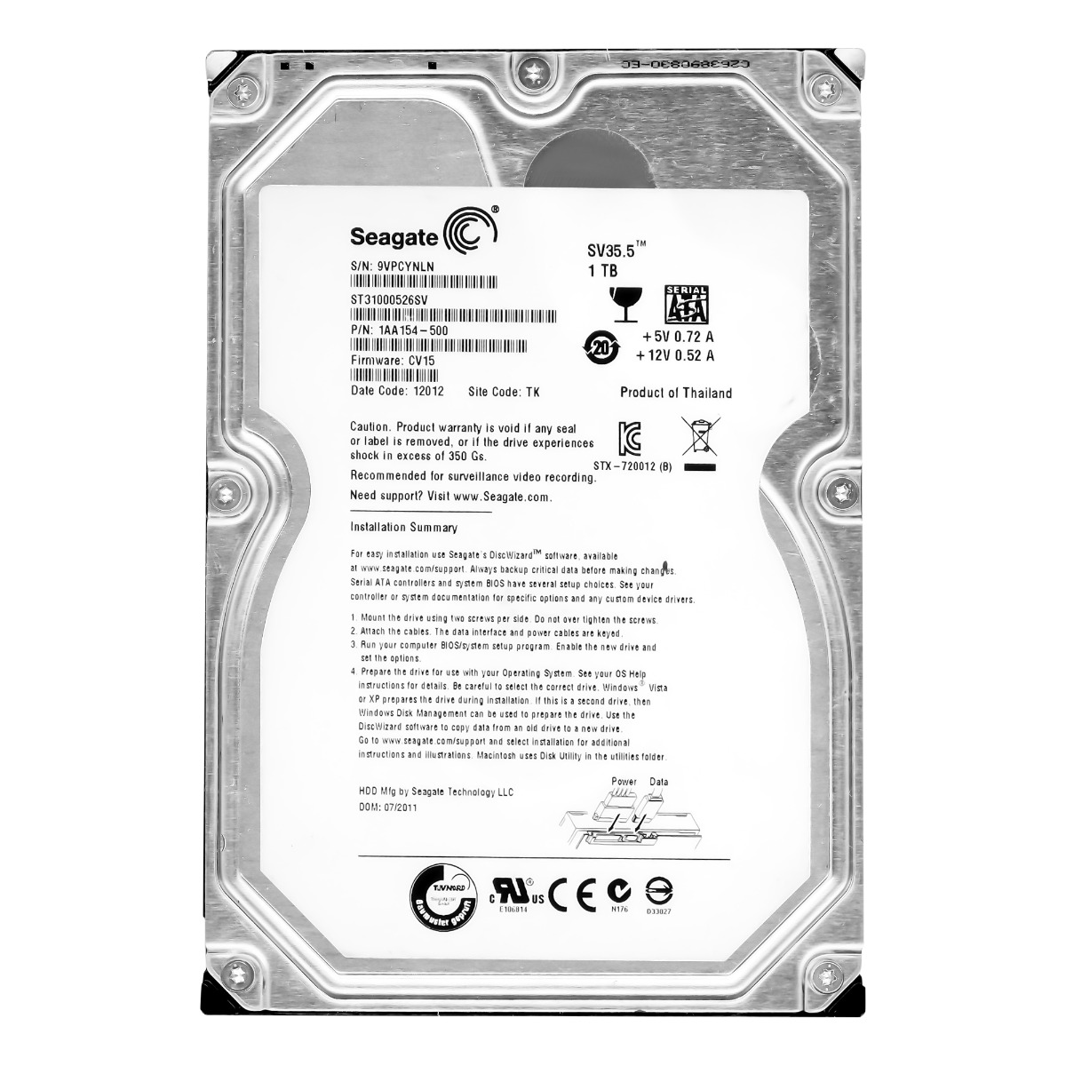 SEAGATE SV35.5 1TB 7.2K 32MB SATA III 3,5'' ST31000526SV