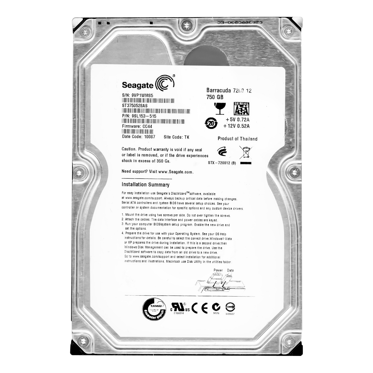 SEAGATE BARRACUDA 7200.12 750GB 7.2K 32MB SATA II 3.5'' ST3750528AS
