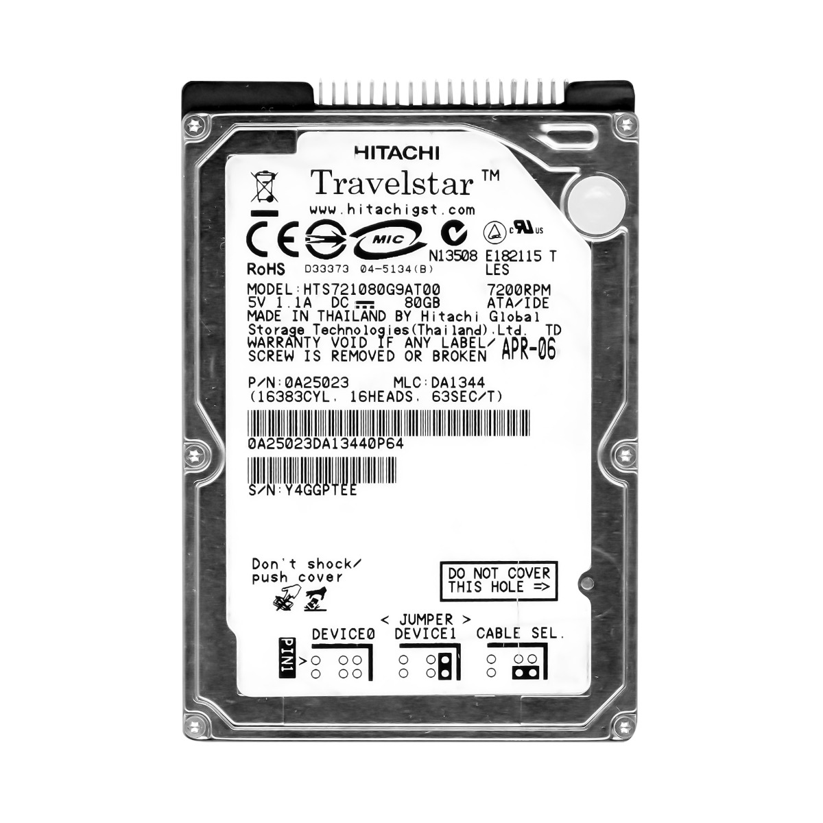 HITACHI TravelStar 7K100 80 Go 7,2K 8 Mo ATA 2,5'' HTS721080G9AT00