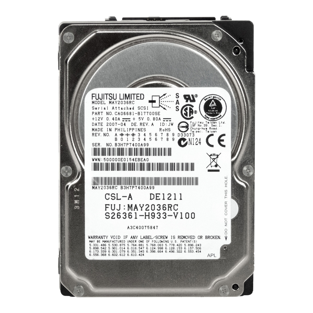 FUJITSU S26361-H933-V100 36 Go 10K 16 Mo SAS 2,5'' MAY2036RC