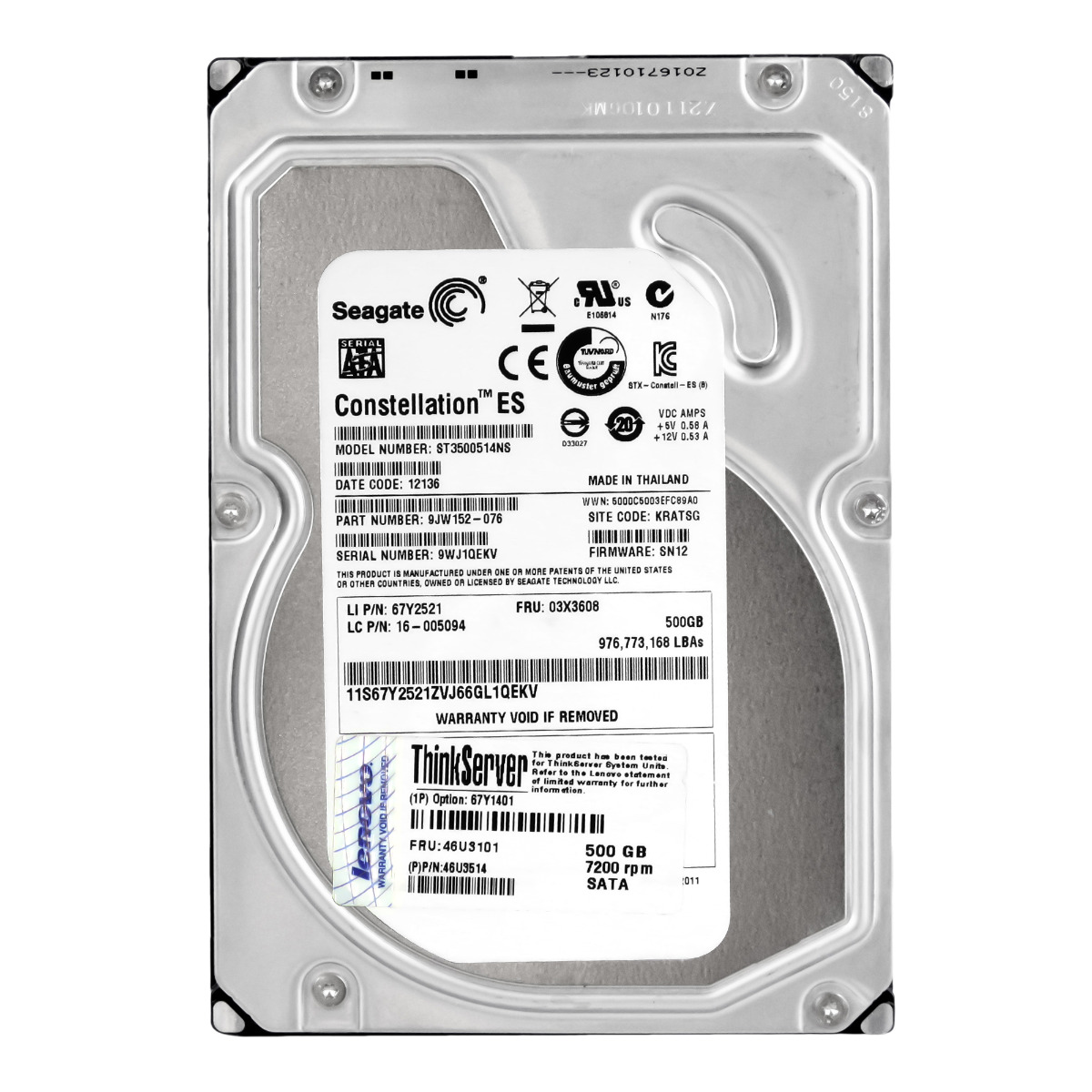 LENOVO 46U3101 / 46U3514 500 Go SATA II 7,2K 32 Mo 3,5'' ST3500514NS