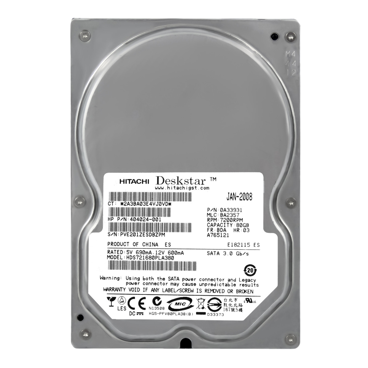 Disque dur HP 404024-001 80 Go 7200 tr/min 8 Mo SATA II 3,5'' HDS721680PLA380