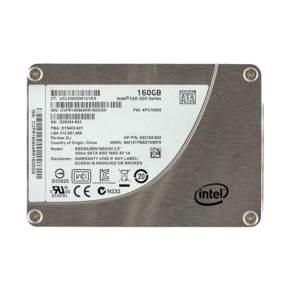 SSD HP 652185-002 160 Go MLC SATA II 2,5'' SSDSA2BW160G3H