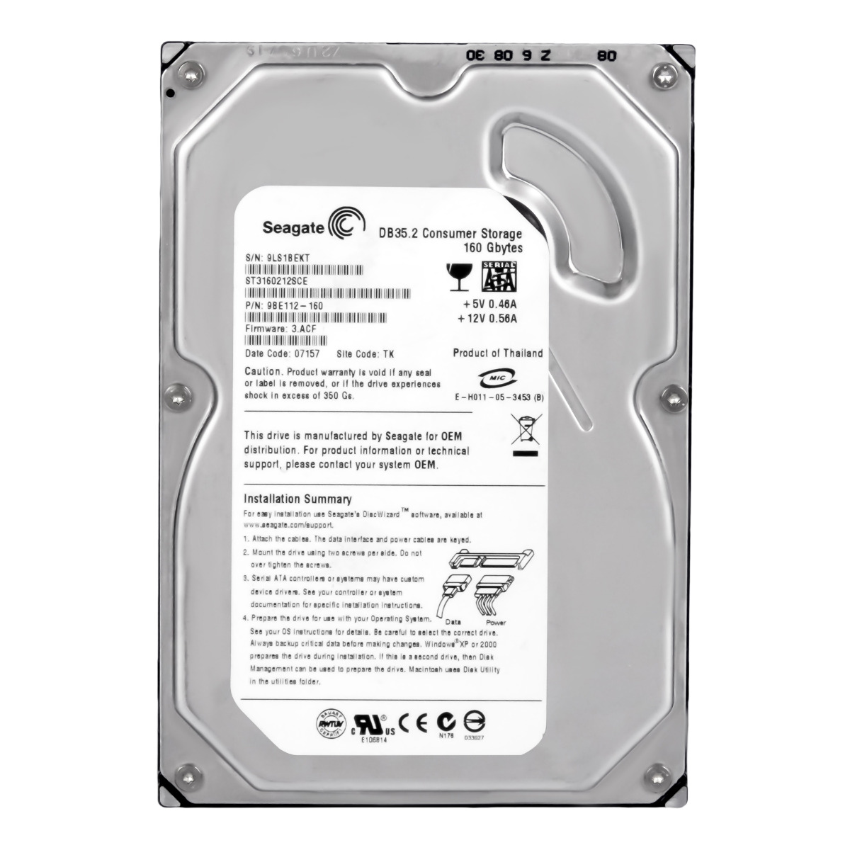 SEAGATE DB35.2 160 Go 7200 tr/min 2 Mo SATA II 3,5'' ST3160212SCE