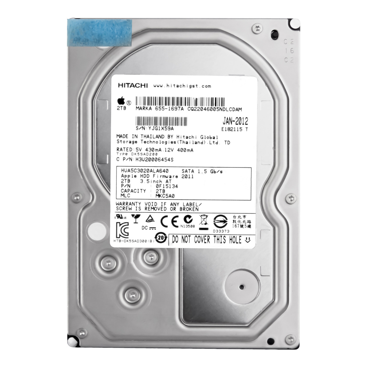 Disque dur APPLE 655-1697A 2 To 5400 tr/min 64 Mo SATA 3,5'' HUA5C3020ALA640