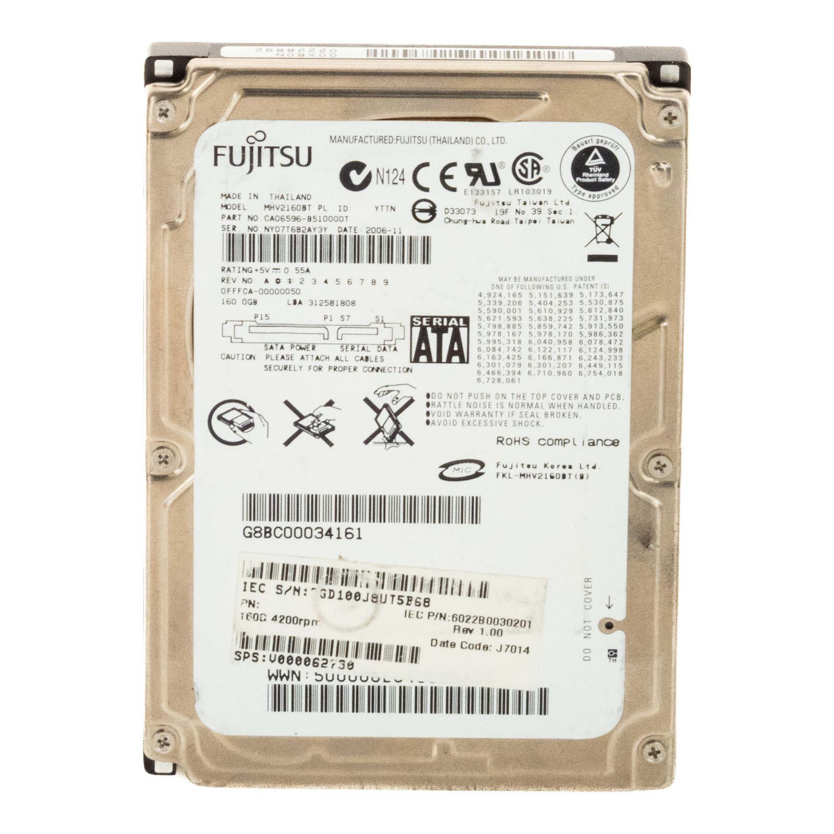 FUJITSU CA06596-B510000T 160 Go 4,2K 8 Mo SATA 2,5'' MHV2160BT