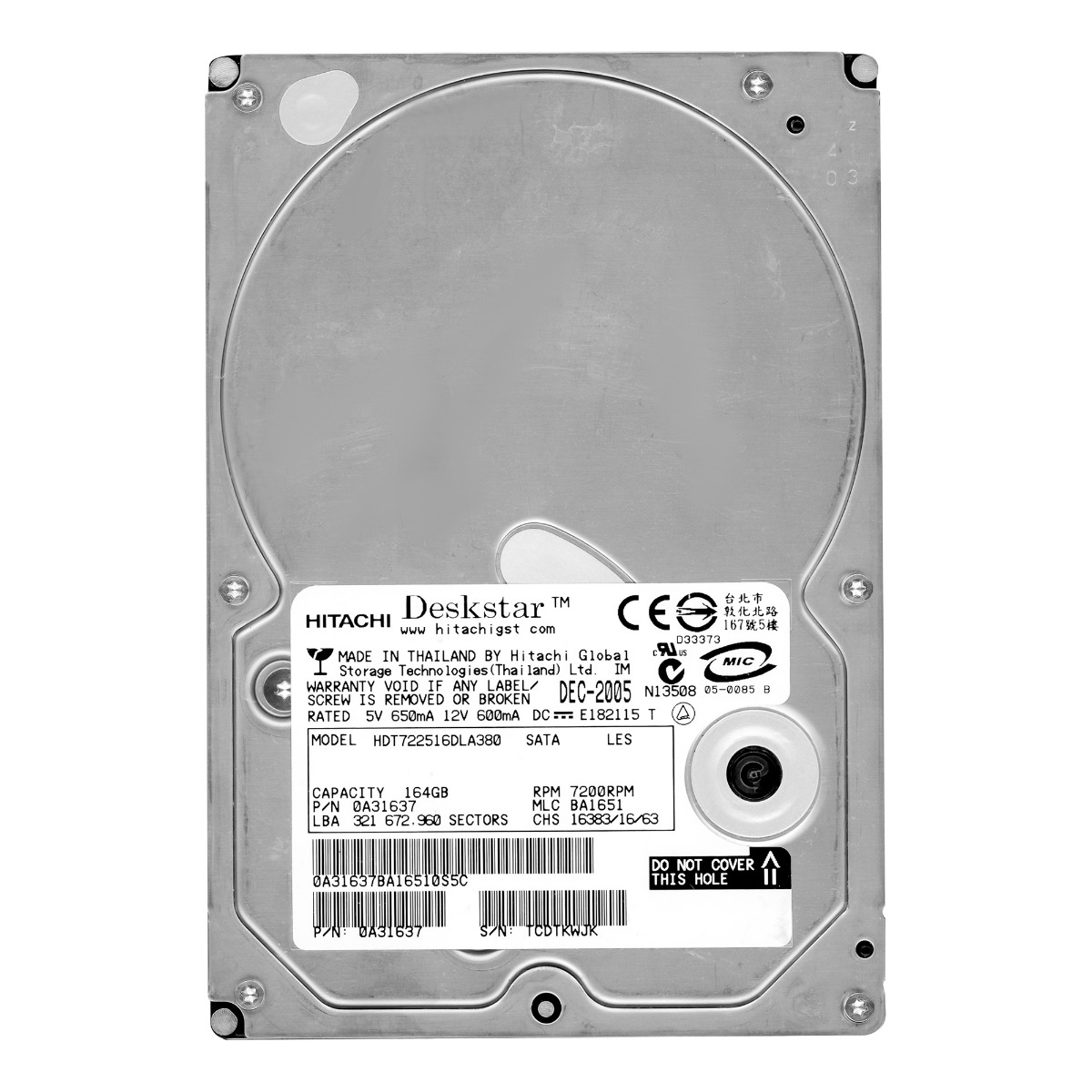HITACHI DeskStar T7K250 164 Go 7,2K 8 Mo SATA II 3,5'' HDT722516DLA380