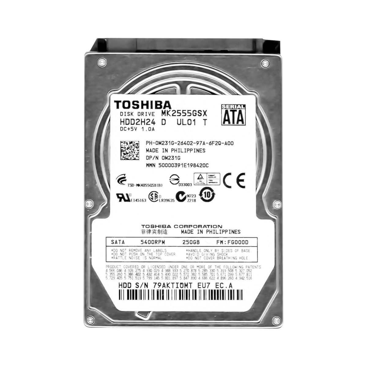 TOSHIBA 250 Go 5,4k 8 Mo SATA II 2,5'' MK2555GSX