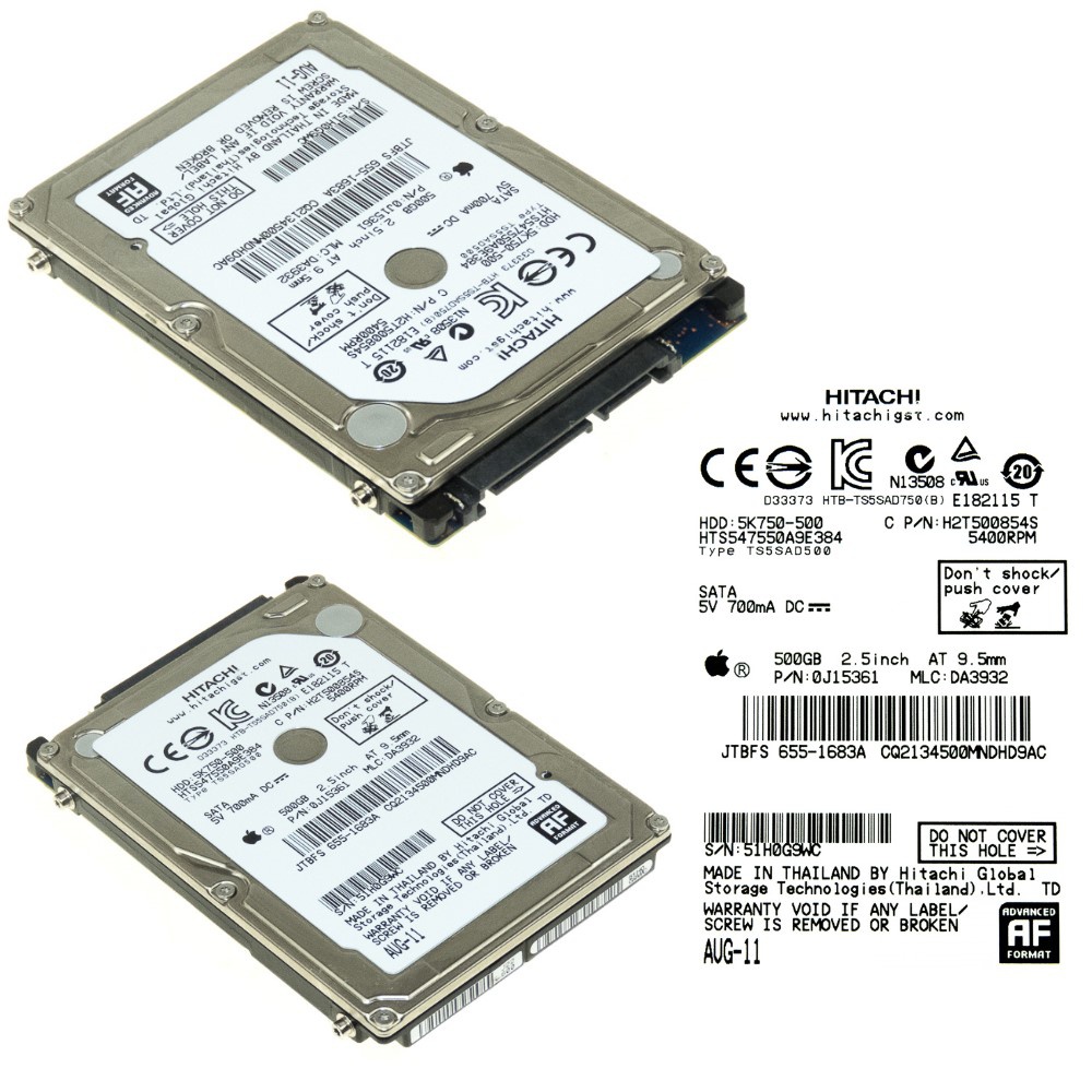 APPLE 655-1683A 500 Go SATA II 5,4k 8 Mo 2,5'' HTS547550A9E384