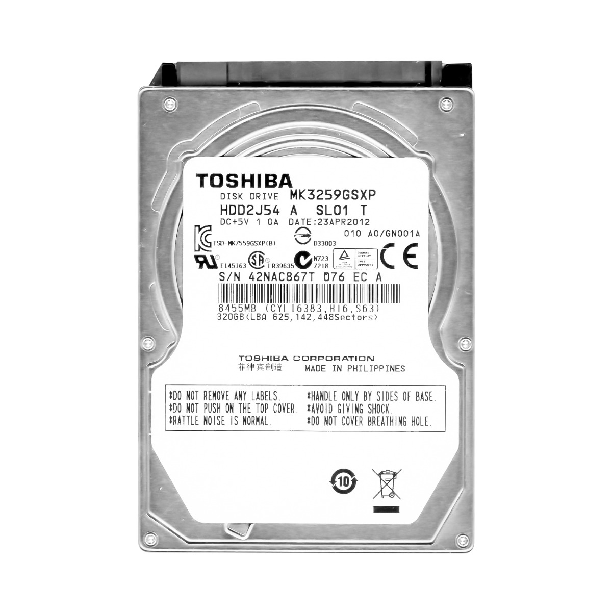 TOSHIBA Disque dur interne 320 Go 5400 tr/min 8 Mo SATA II 2,5" MK3259GSXP