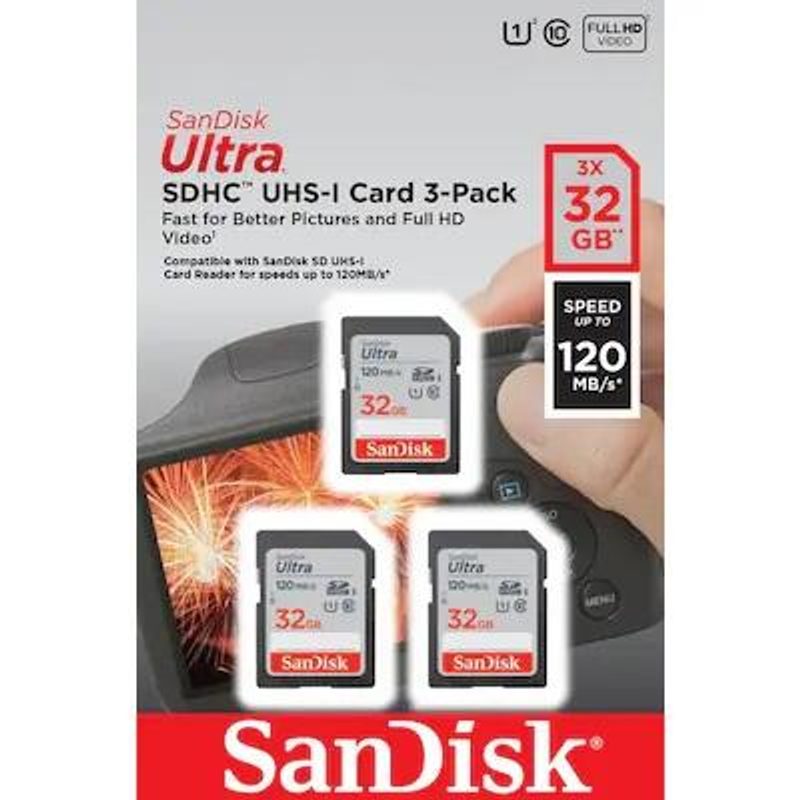 SanDisk Ultra Cartes SDHC UHS-I 32 Go - Pack de 3