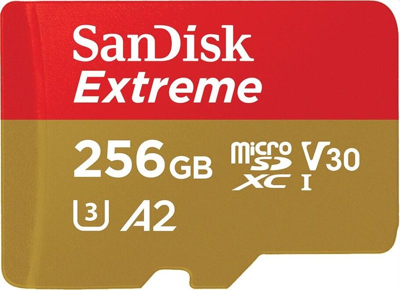 SanDisk Extreme® microSDXC 256 Go + adaptateur SD A2, C10, V30, UHS-I, U3