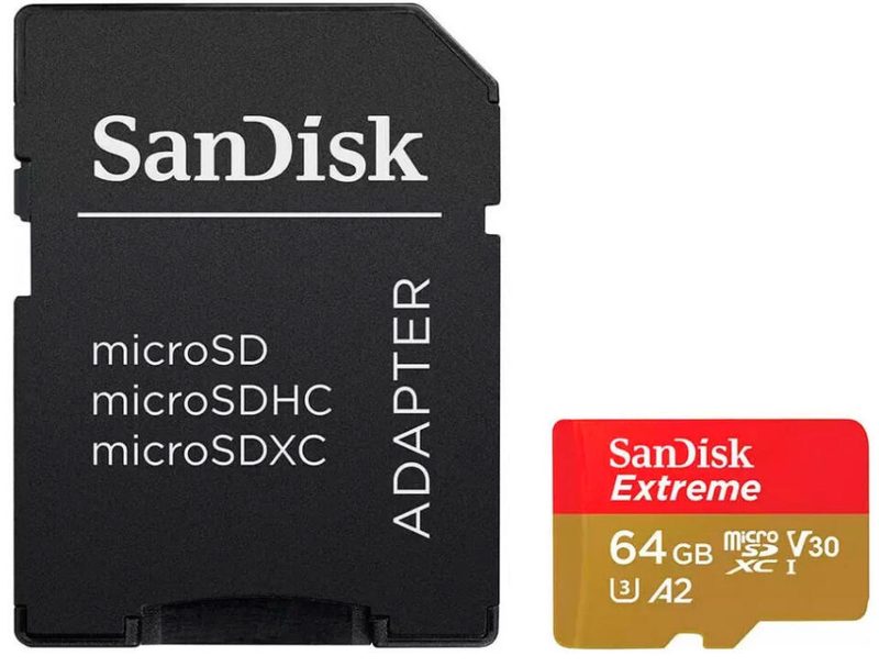 Carte mémoire SanDisk Extreme PLUS 64 Go MicroSDXC, Class 3 (U3), A2, Rouge, Or