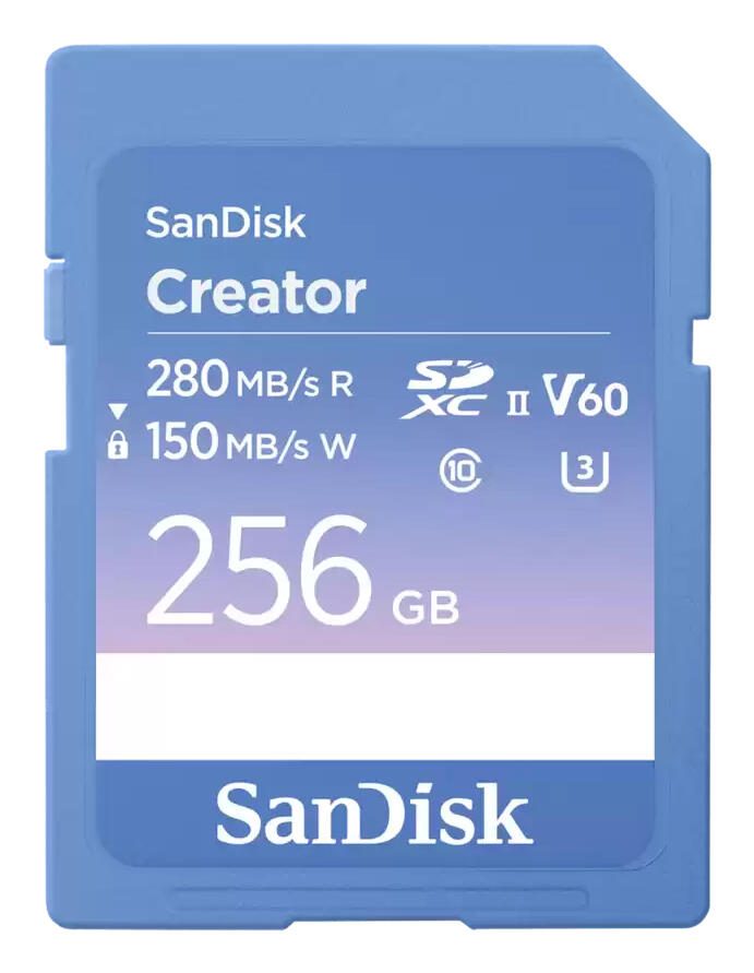 SanDisk Carte mémoire SDXC Creator 256 Go Classe vidéo V60, UHS-II U3, Classe 10