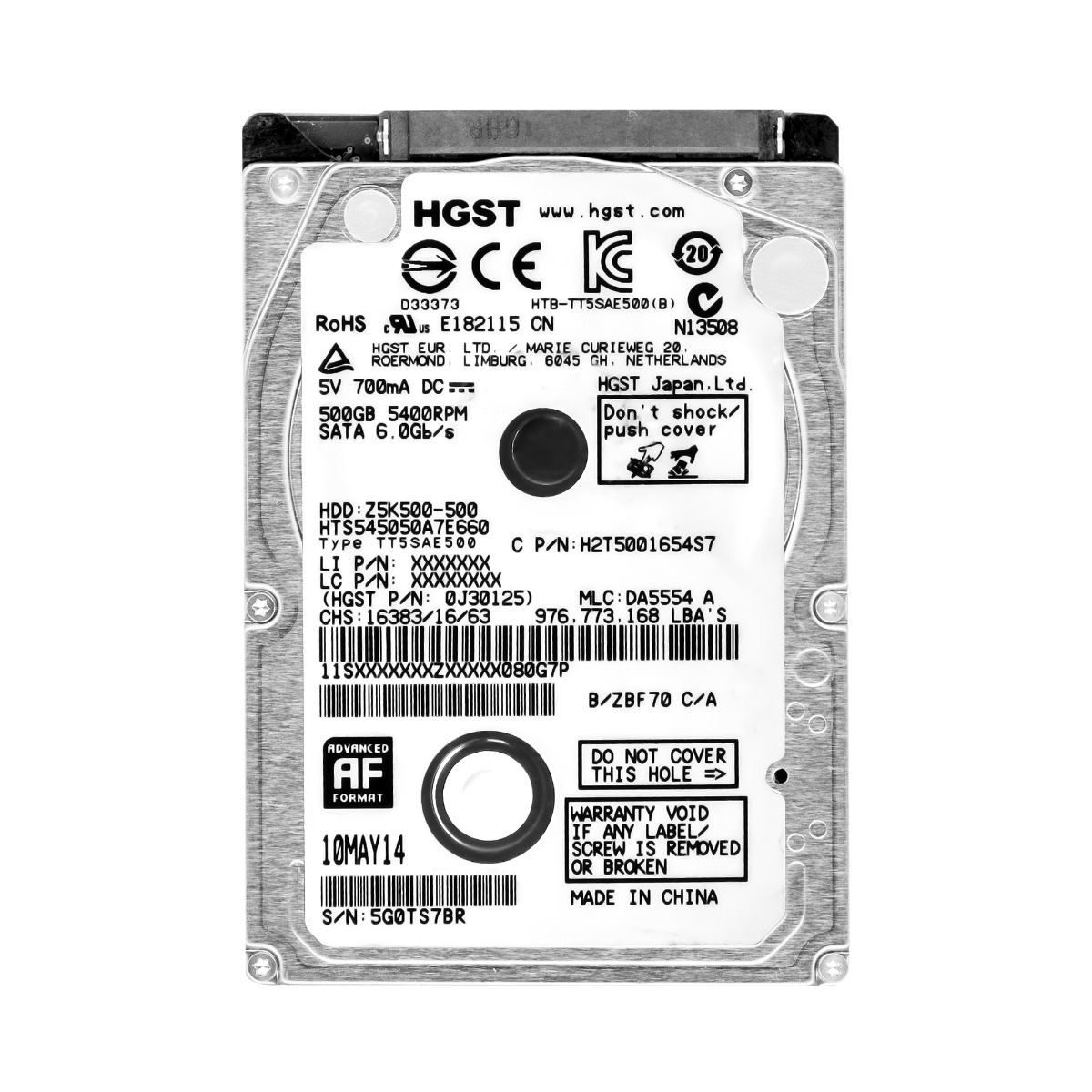 HGST TravelStar Z5K500 500 Go 5400 tr/min 8 Mo SATA III 2,5'' HTS545050A7E660