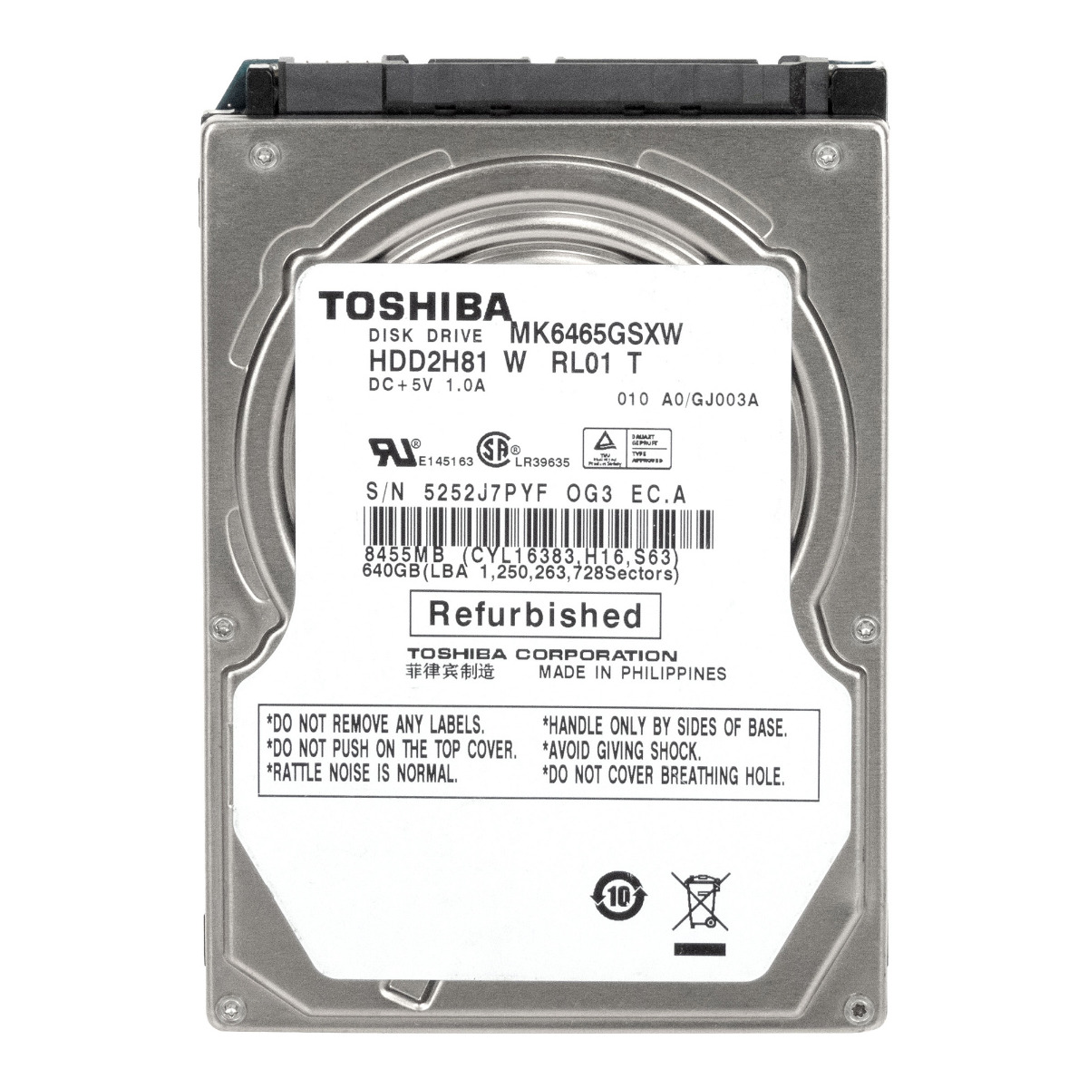 TOSHIBA 640 Go 5,4K 8 Mo SATA II 2,5'' MK6465GSXW