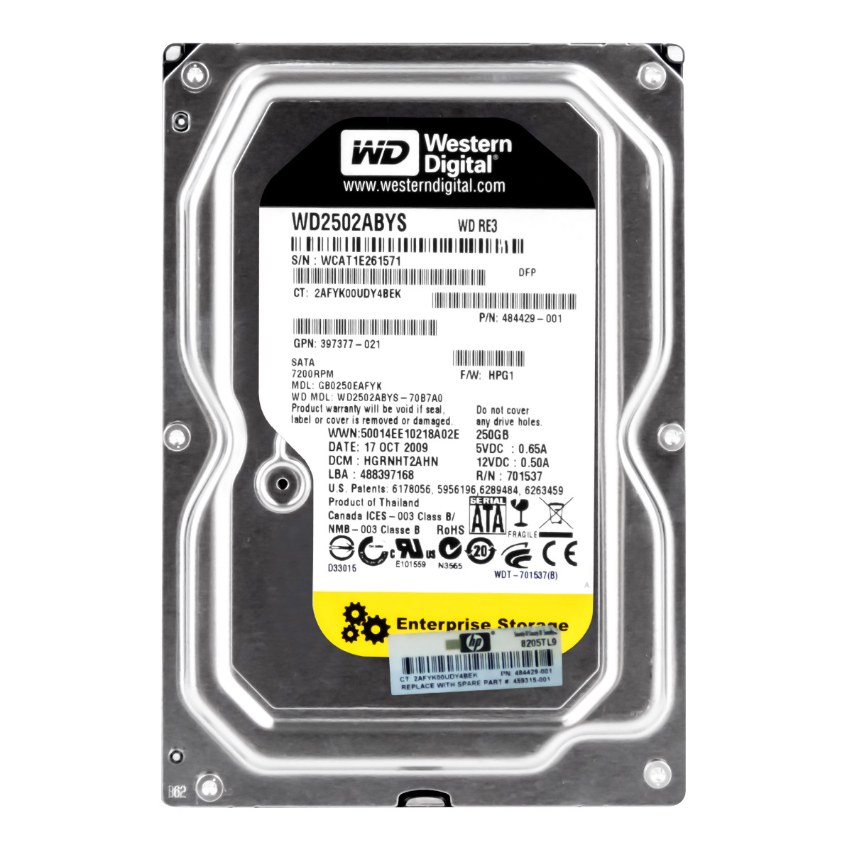 HP 484429-001 250 Go 7,2K 16 Mo SATA II 3,5'' GB0250EAFYK