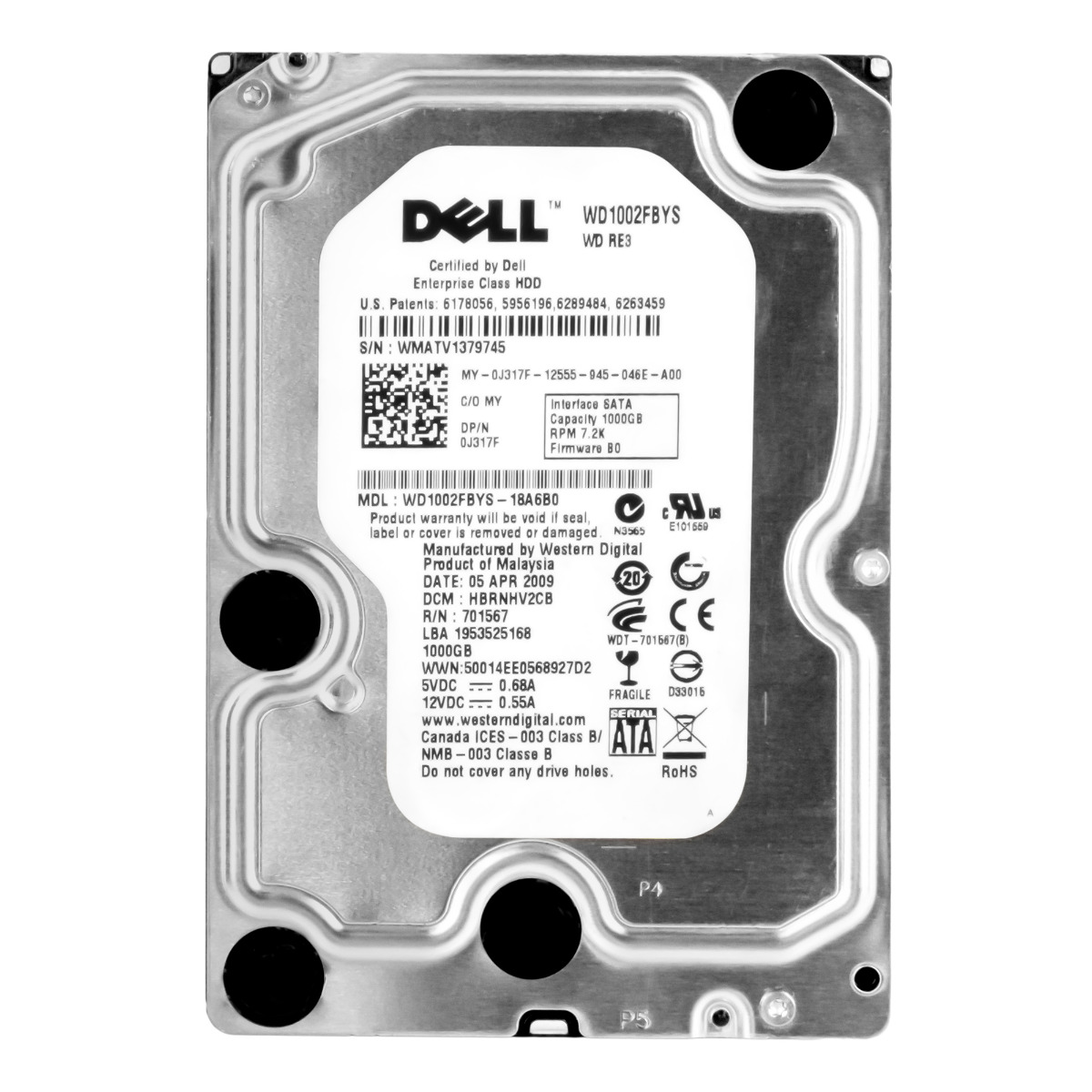 DELL 0J317F 1 To 7,2K 32 Mo SATA II 3,5'' WD1002FBYS