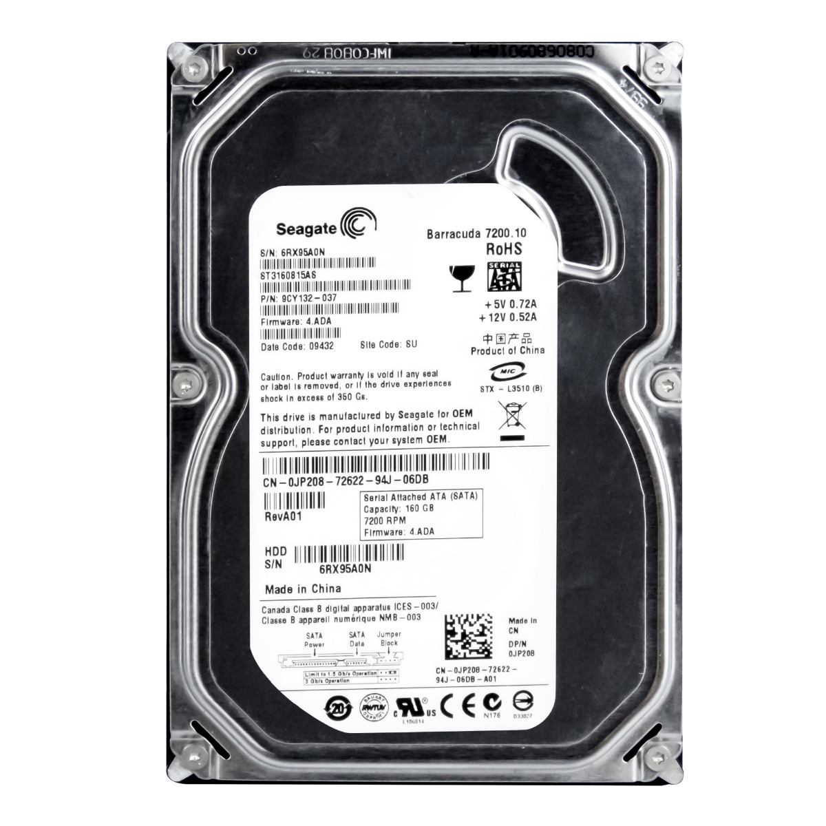 DELL 0JP208 160 Go 7200 tr/min 8 Mo SATA II 3,5'' ST3160815AS