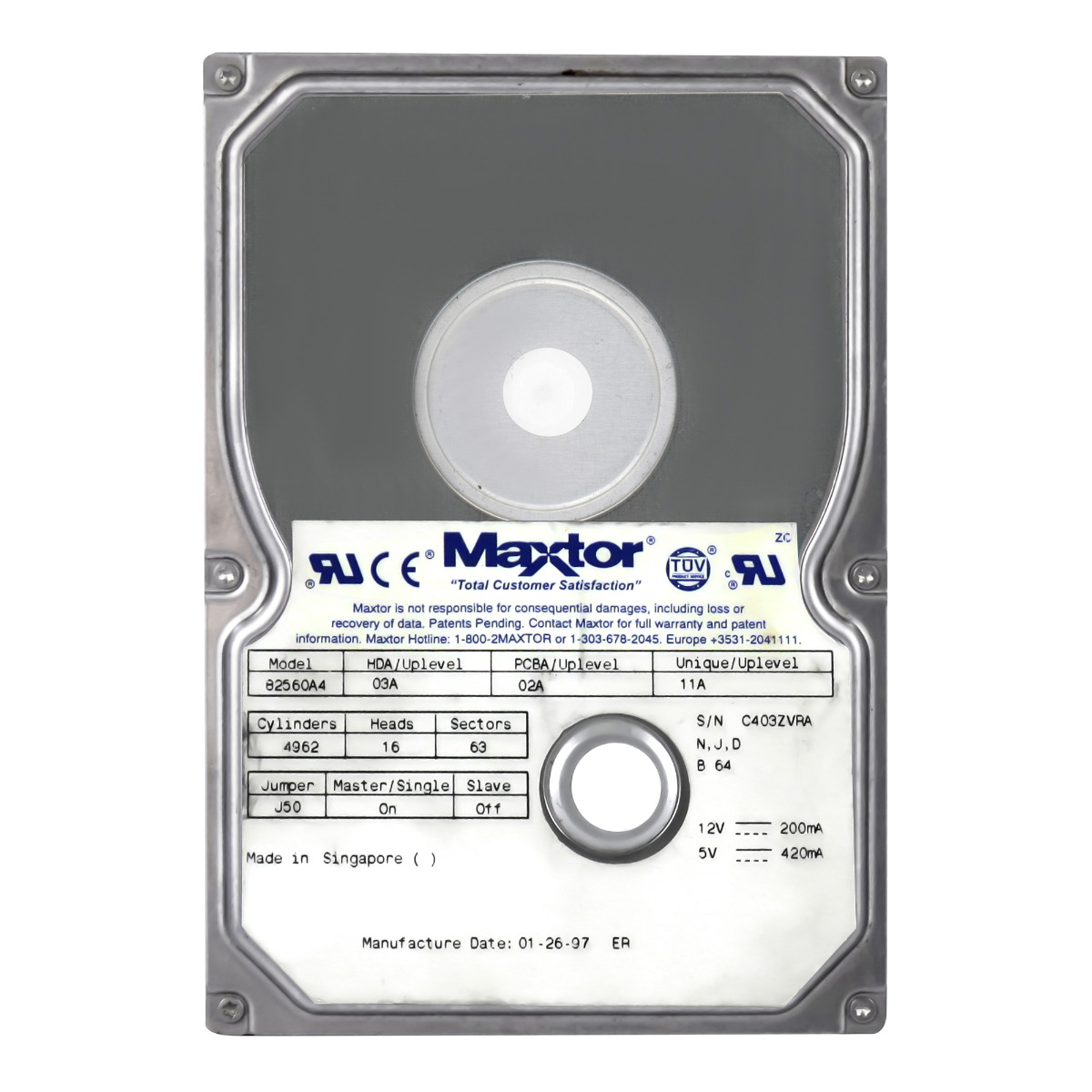 Disque dur MAXTOR DiamondMax 1280 2,5 Go 5400 tr/min ATA 3,5'' 82560A4