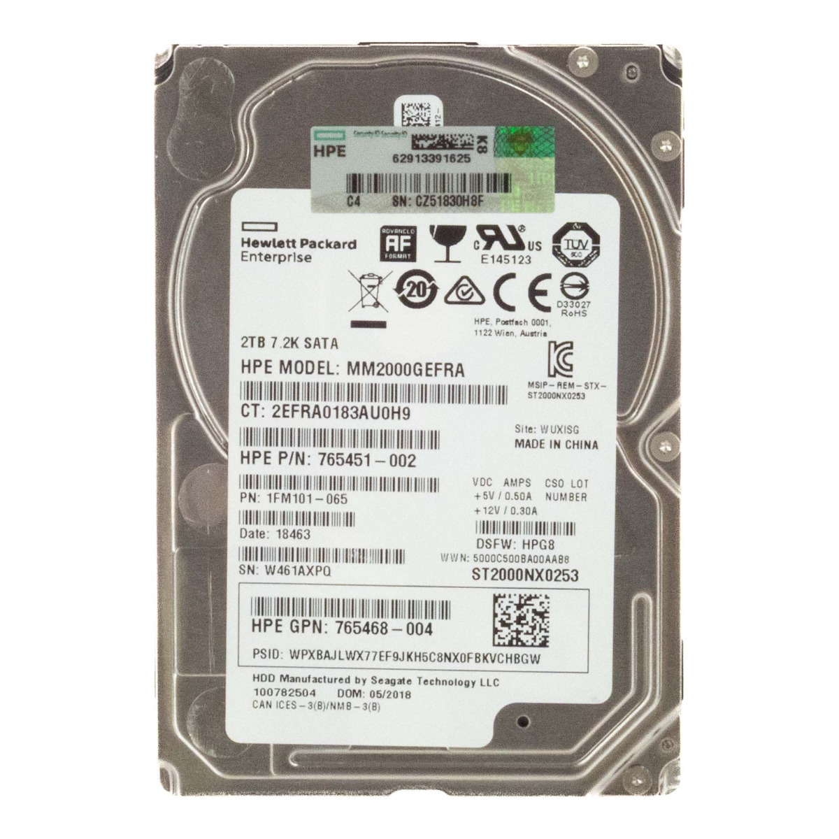 HP 765451-002 2TB 7.2K 128MB SATA III 2.5'' MM2000GEFRA