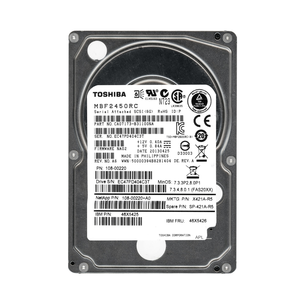 NetApp 108-00220+A0 450 Go 10 000 tr/min SAS-2 2,5'' MBF2450RC