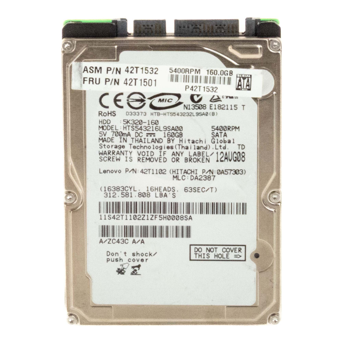 HITACHI TravelStar 5K320 160 Go 5 400 tr/min 8 Mo SATA 2,5'' HTS543216L9SA00
