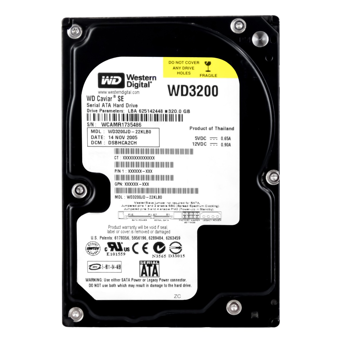 WD CAVIAR SE 320 Go 7 200 tr/min 8 Mo SATA 3,5'' WD3200JD