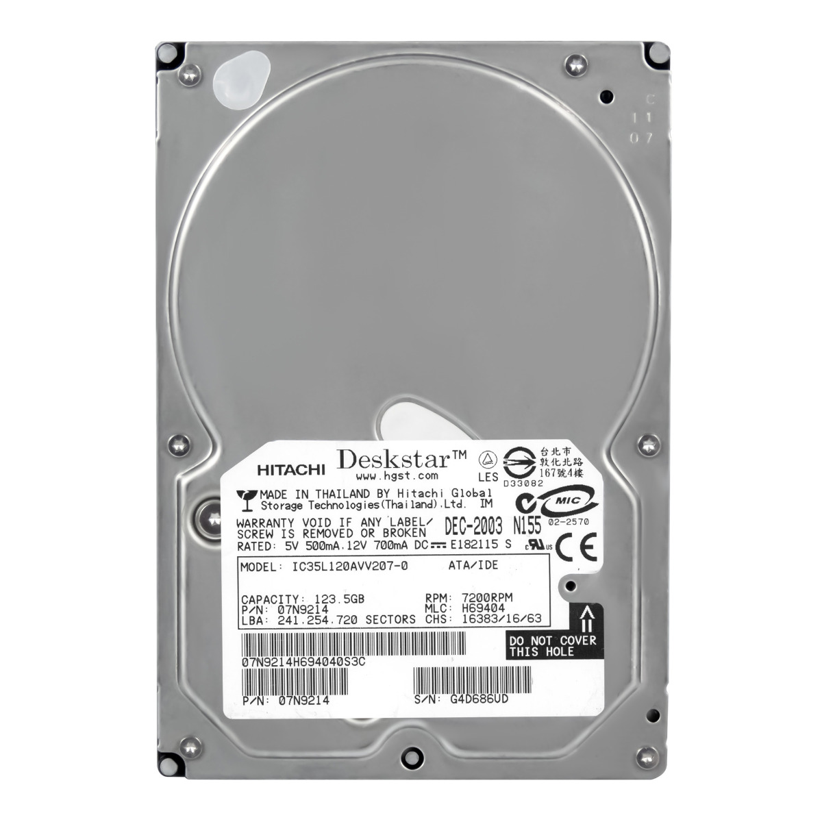 HITACHI DeskStar 180GXP 123,5 Go 7,2K 2 Mo ATA 3,5'' IC35L120AVV207-0