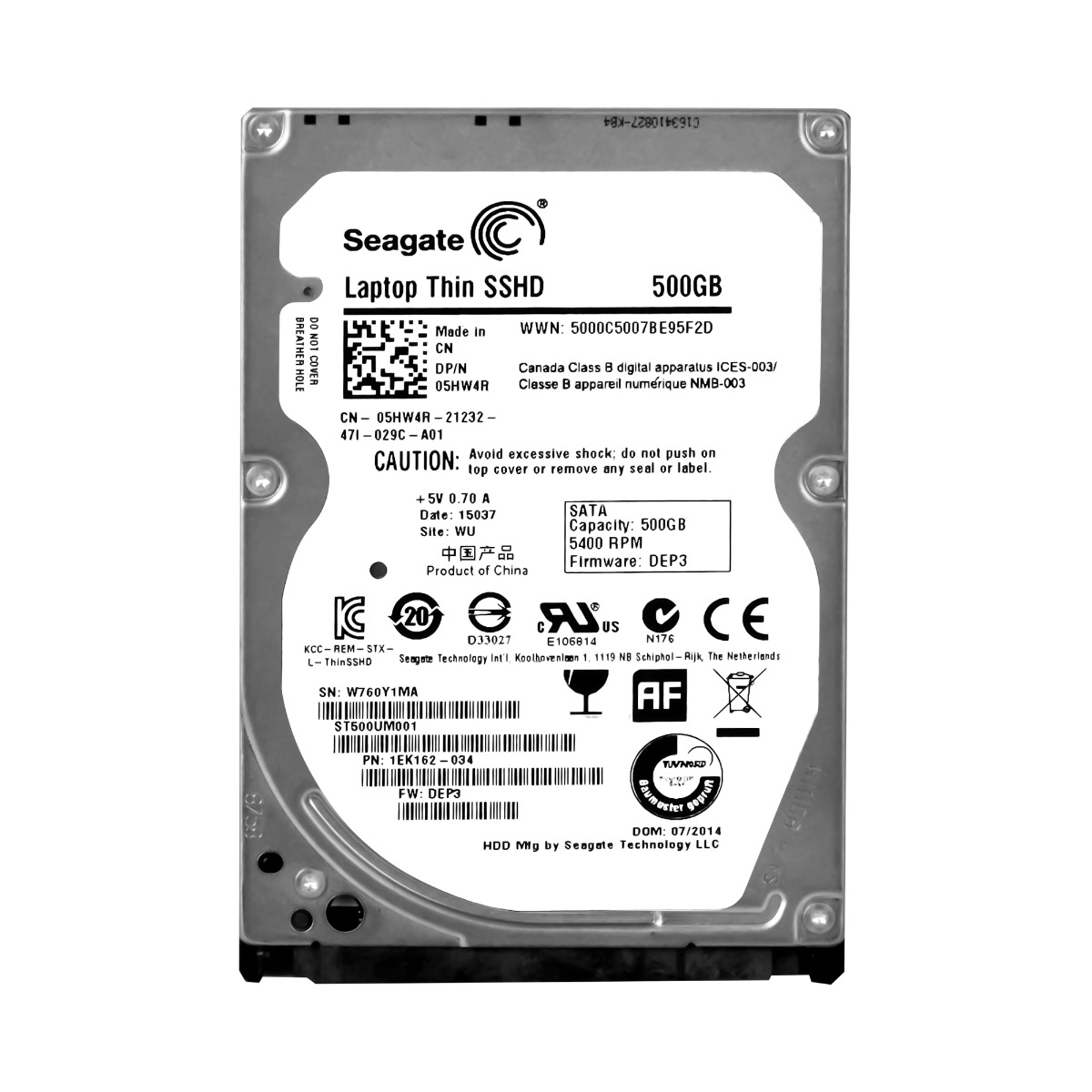 SEAGATE LAPTOP THIN SSHD 500 Go 5,4K 64 Mo SATA III 2,5'' ST500UM001