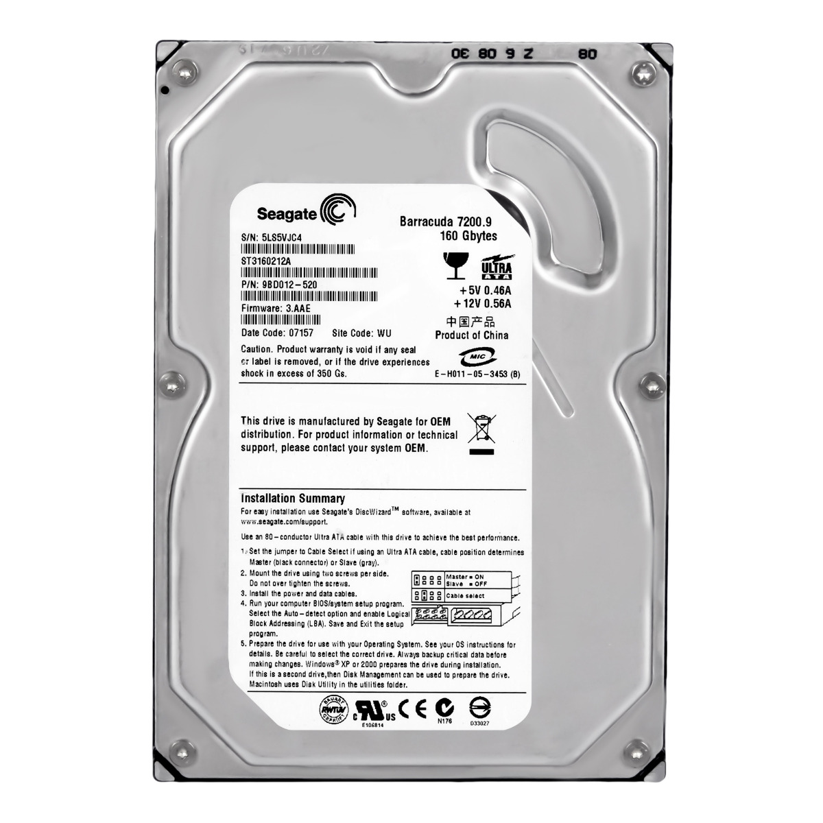 SEAGATE BARRACUDA 7200.9 160 Go 7 200 tr/min 2 Mo ATA 3,5" ST3160212A