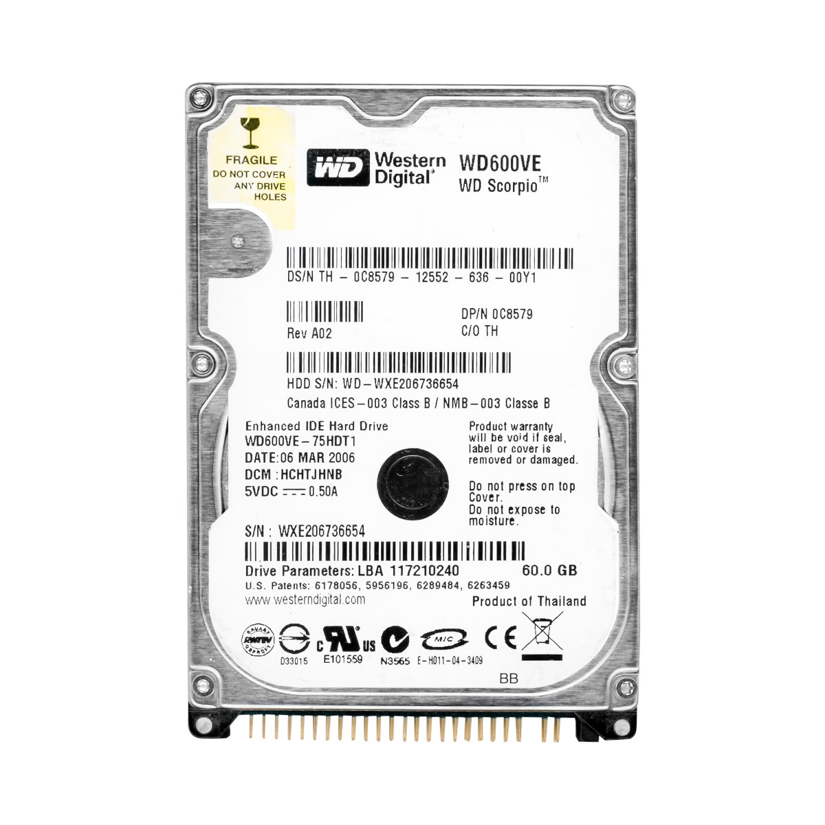 WD SCORPIO 60 Go 5 400 tr/min 8 Mo ATA 2,5" WD600VE