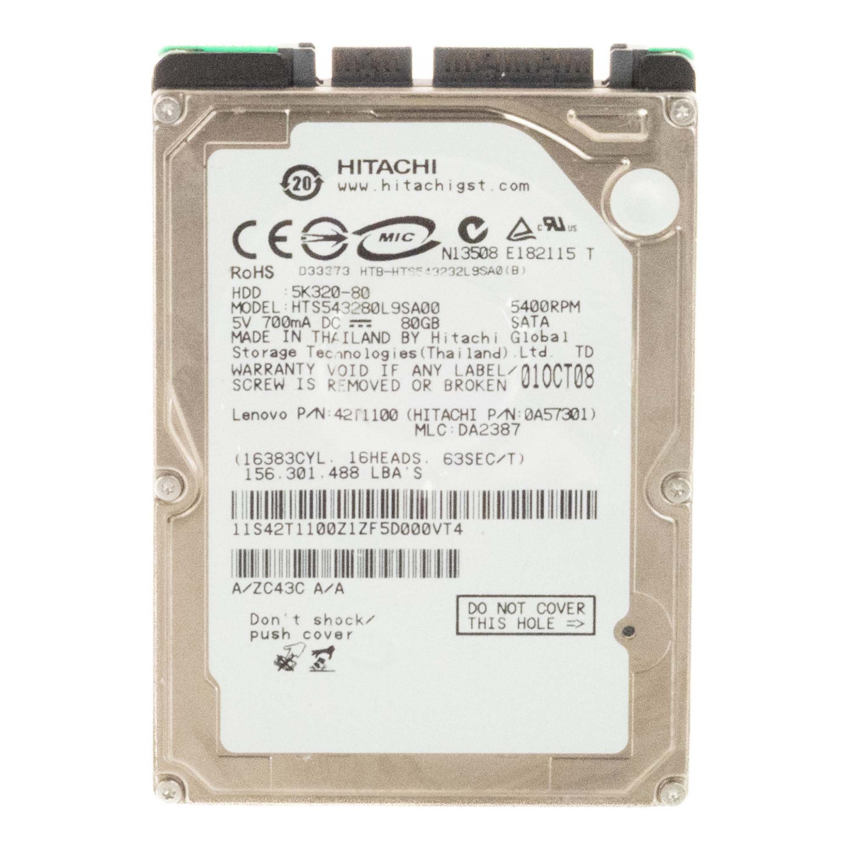 HITACHI TravelStar 5K320 80 Go 5,4K 8 Mo SATA 2,5'' HTS543280L9SA00