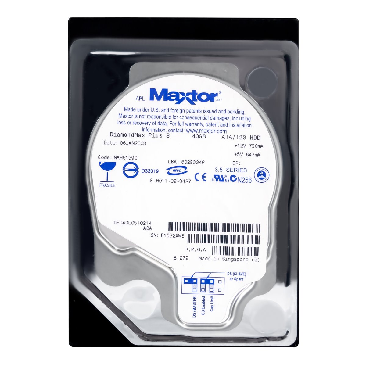 MAXTOR DiamondMax PLUS 8 40 Go 7,2K 2 Mo ATA 3,5'' 6E040L0