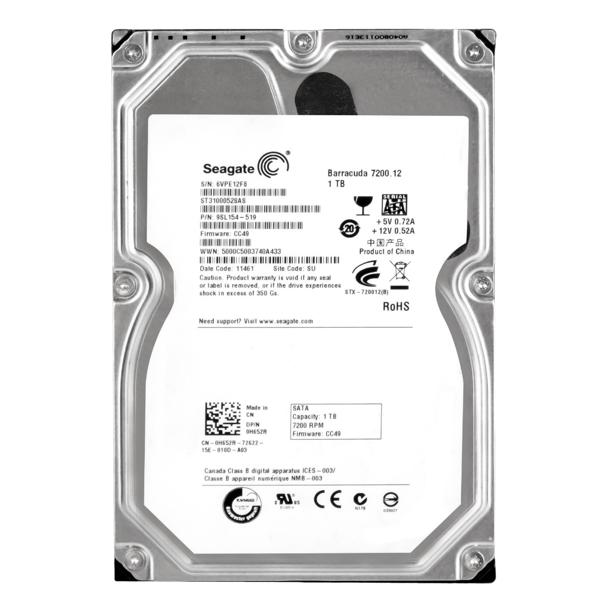 DELL 0H652R 1TB 7.2k 32MB SATA II 3.5'' ST31000528AS