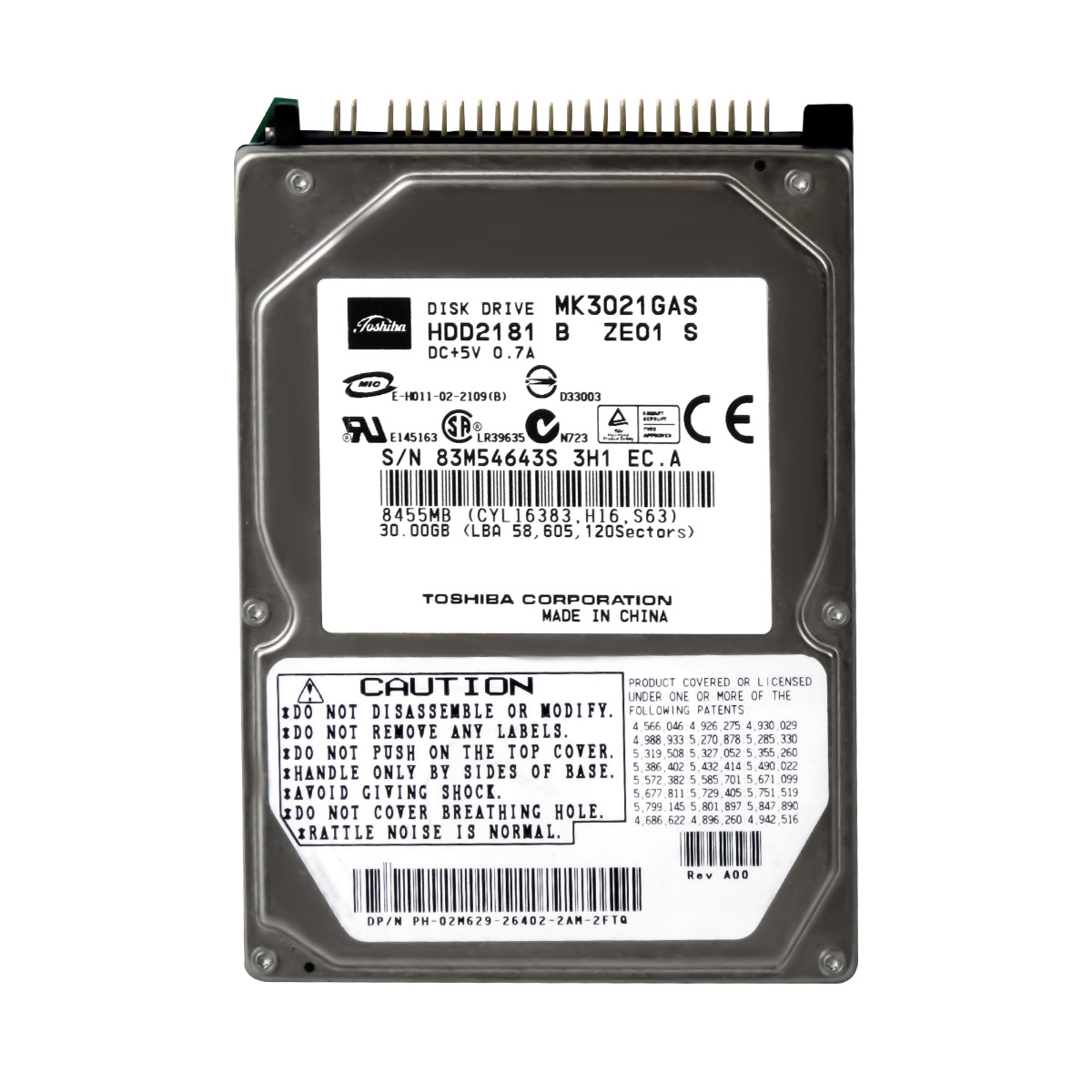 TOSHIBA 30 Go 4,2K 2 Mo ATA 2,5'' MK3021GAS