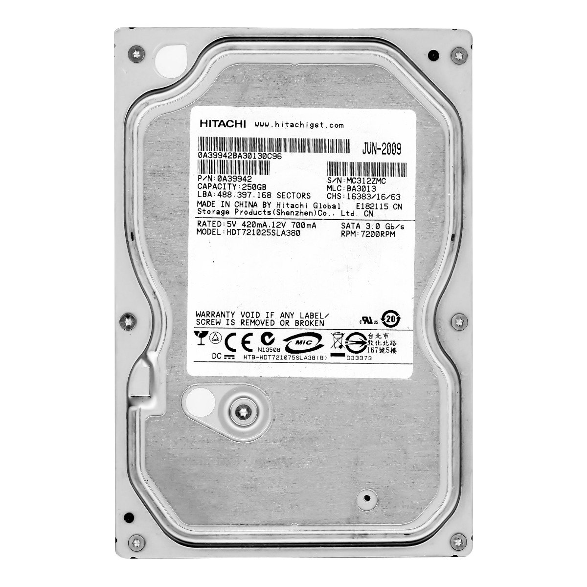 HITACHI DeskStar 7K1000.B 250 Go 7,2K 8 Mo SATA II 3,5'' HDT721025SLA380