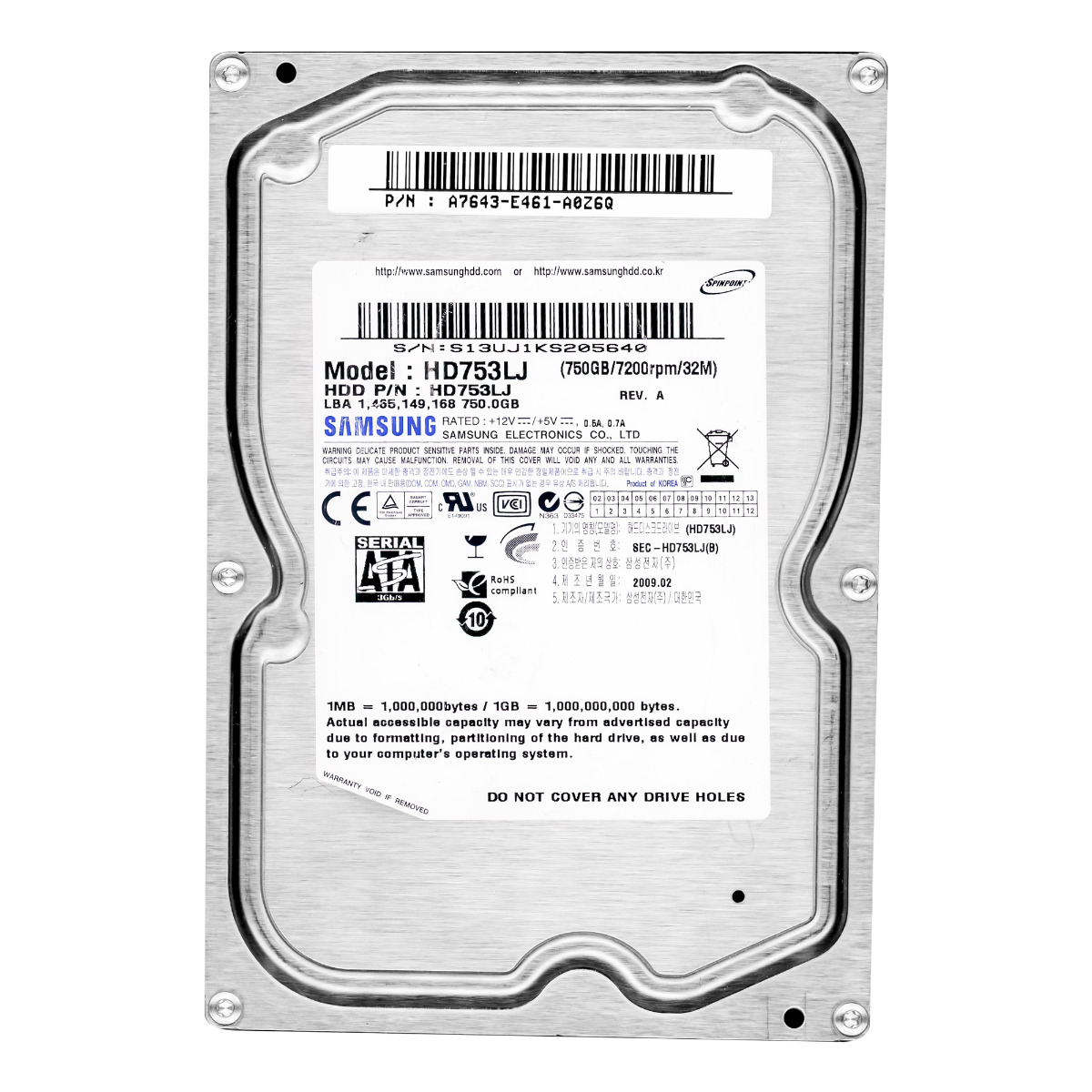 SAMSUNG SpinPoint F1 750 Go 7,2k 32 Mo SATA II 3,5'' HD753LJ