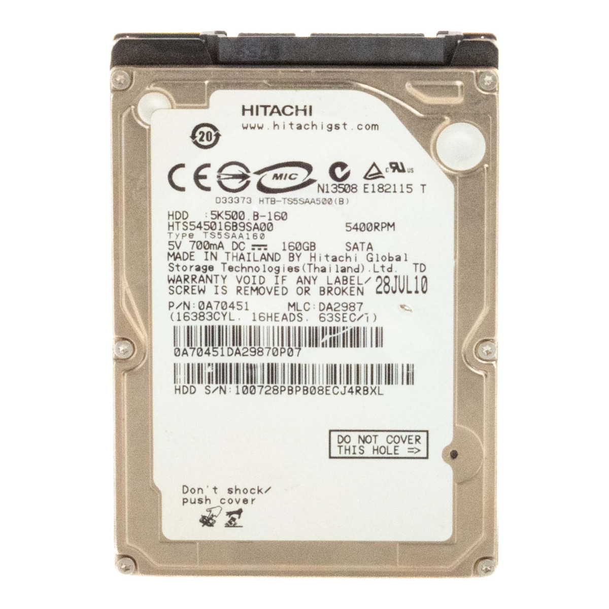 HITACHI Travelstar 5K500.B 160 Go 5,4k 8 Mo SATA 2,5'' HTS545016B9SA00