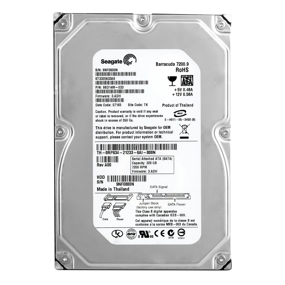 SEAGATE Barracuda 7200.9 320 Go 7,2K 16 Mo SATA II 3,5'' ST3320633AS