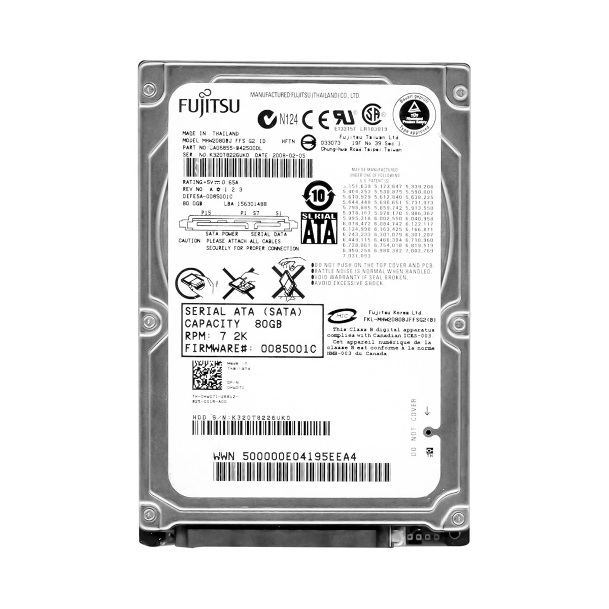 FUJITSU 80 Go 7 200 tr/min 8 Mo SATA II 2,5'' MHW2080BJ