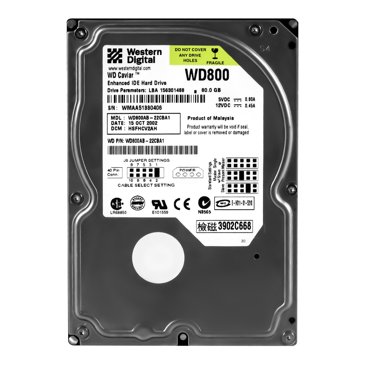 WD CAVIAR 80 Go 5,4K 2 Mo ATA 3,5'' WD800AB-22CBA1