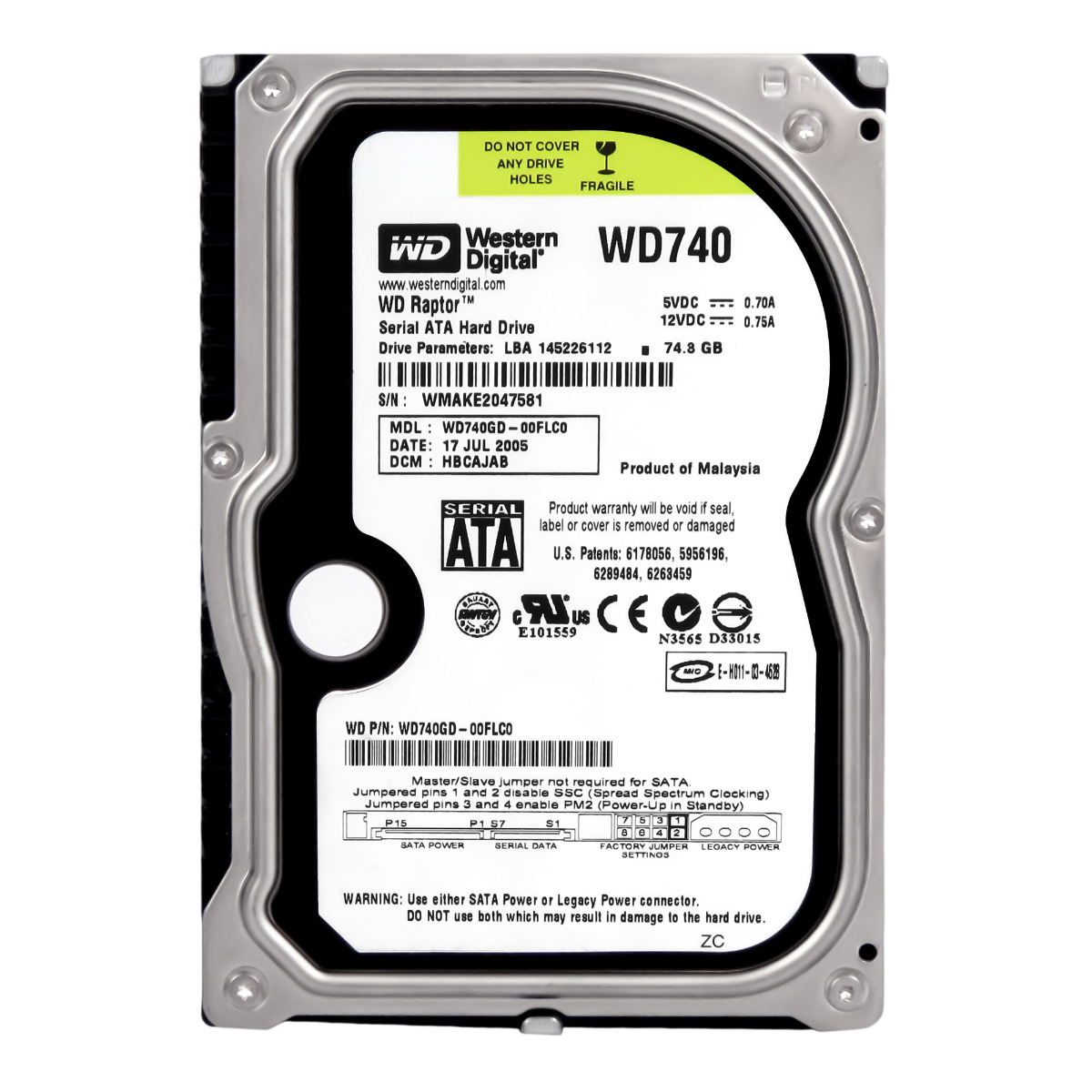 WD RAPTOR 74,3 Go 10K 8 Mo SATA 3,5'' WD740GD-00FLC0