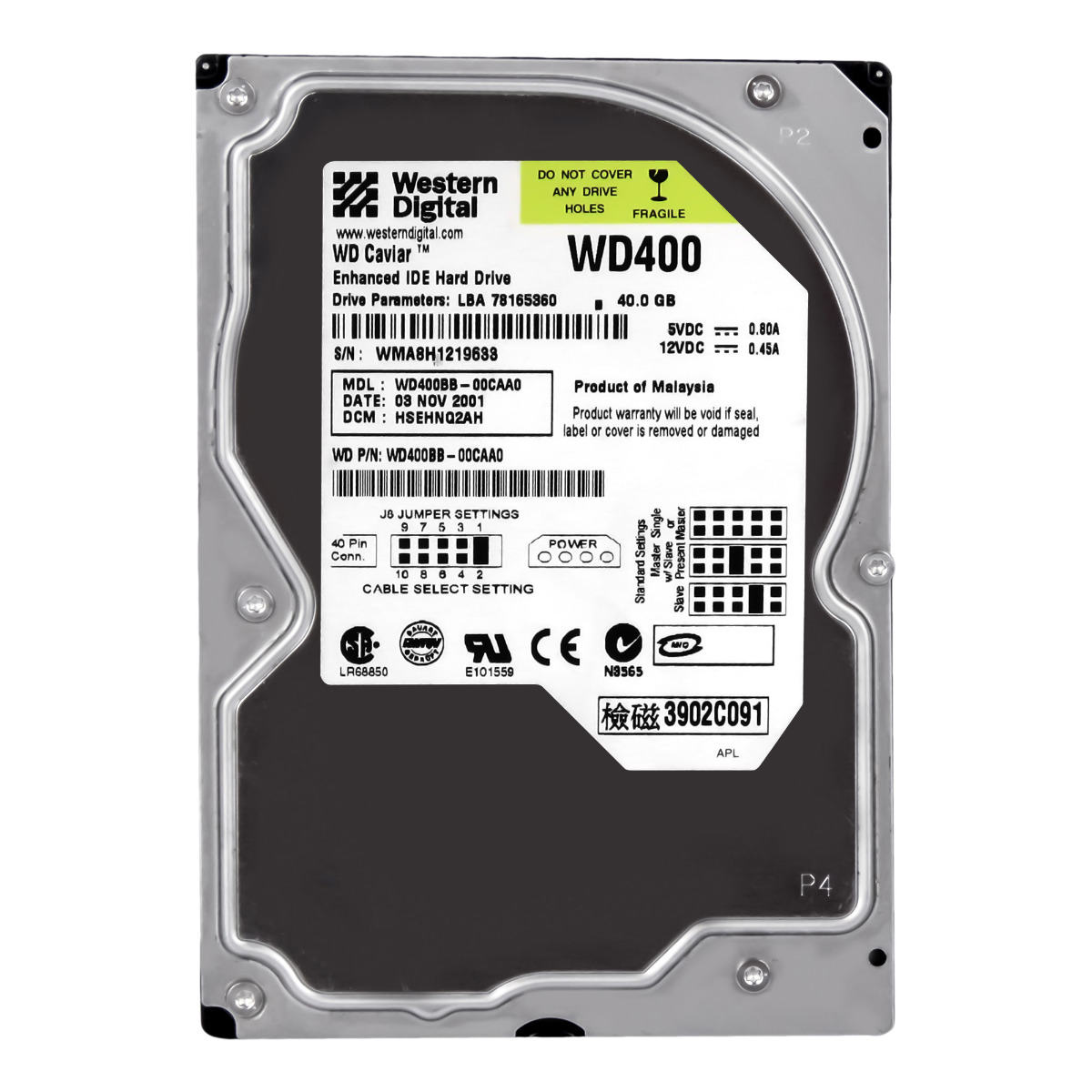 WD CAVIAR 40 Go 7,2K 2 Mo ATA 3,5'' WD400BB-00CAA0