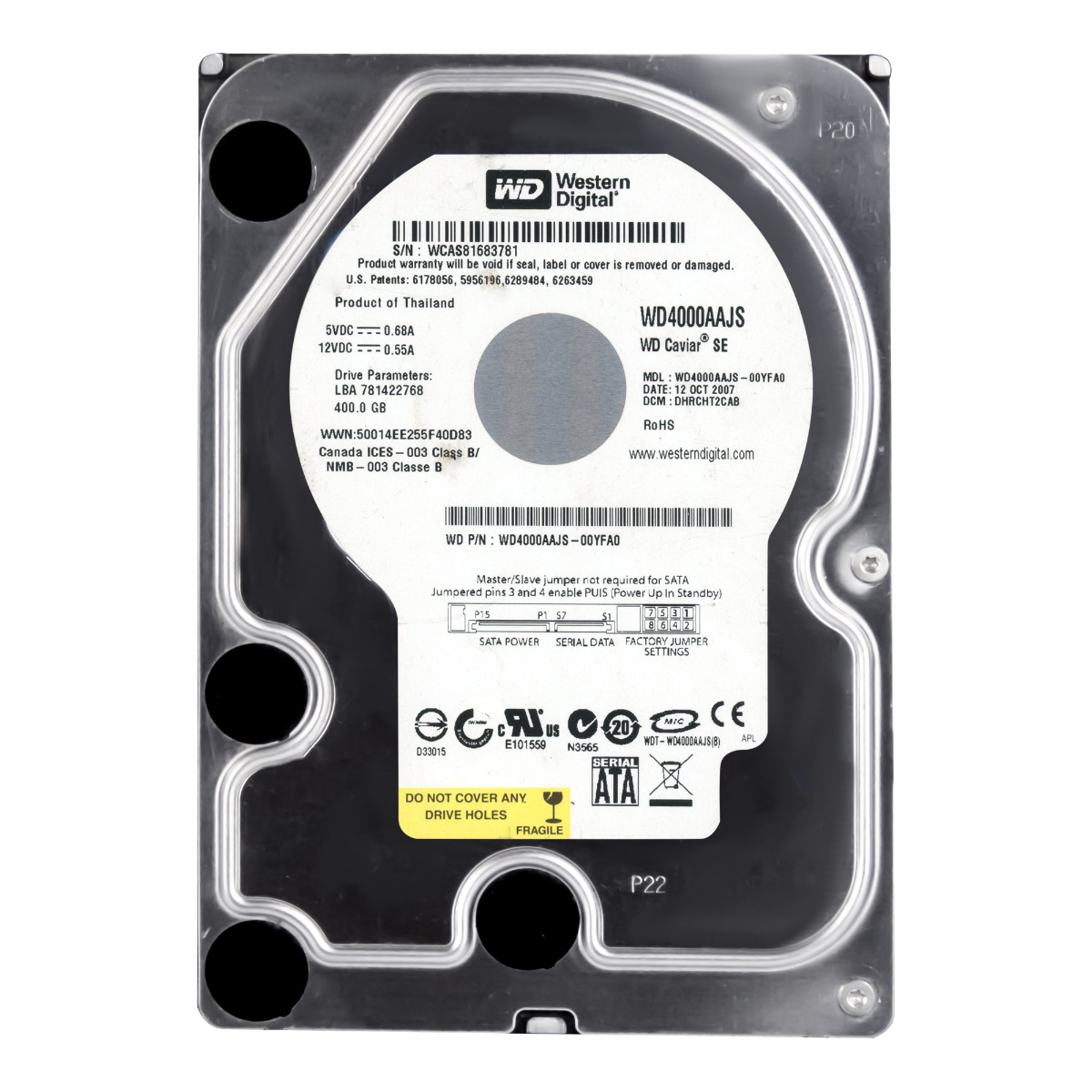 WD CAVIAR 400 Go 7,2K 8 Mo SATA II 3,5'' WD4000AAJS