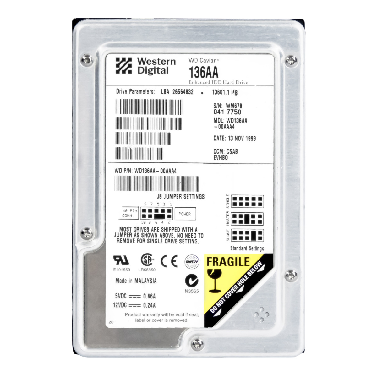 WD CAVIAR 136AA 13.6GB 5.4K 2MB ATA 3.5'' WD136AA-00AAA4