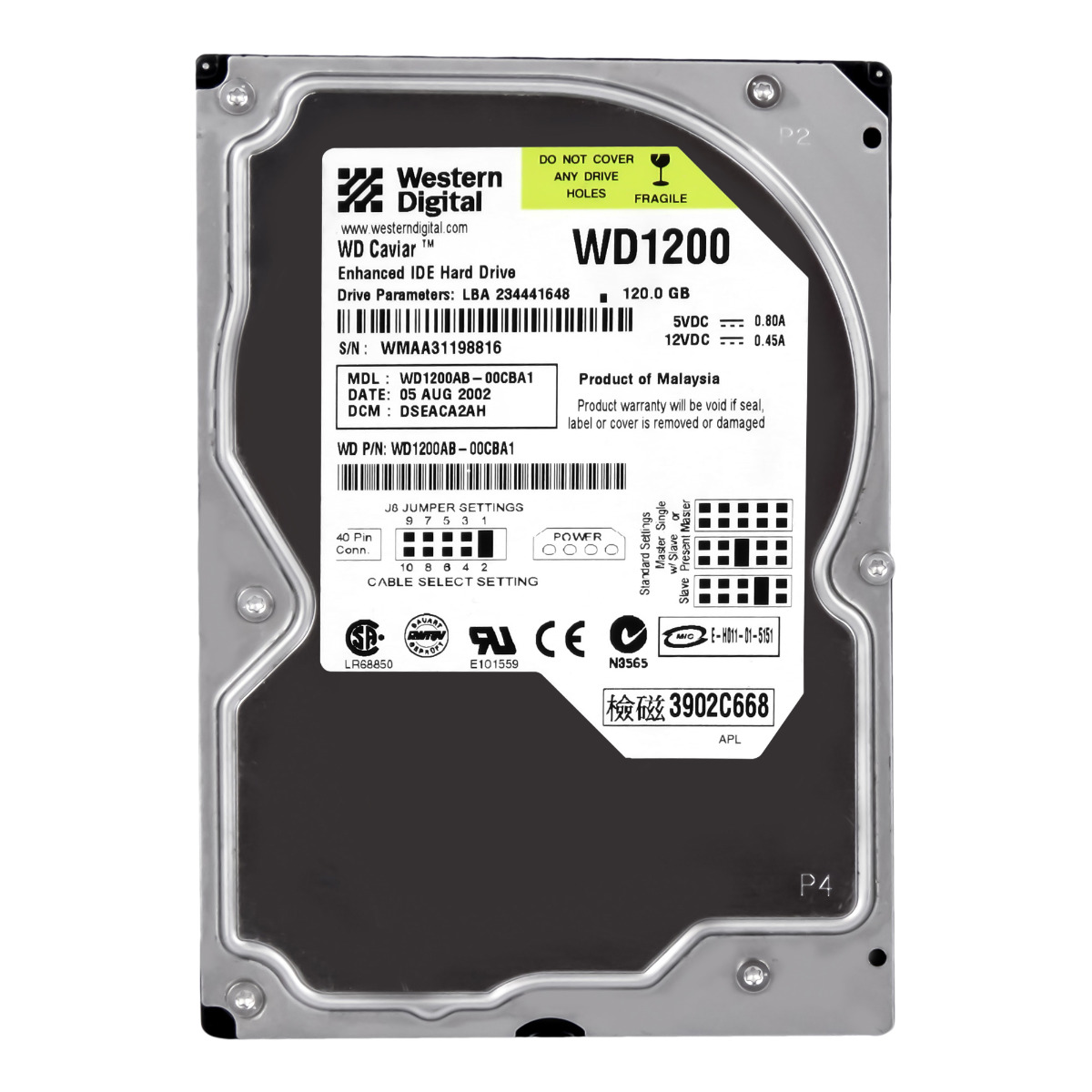 WD CAVIAR 120 Go 5,4K 2 Mo ATA 3,5'' WD1200AB-00CBA1